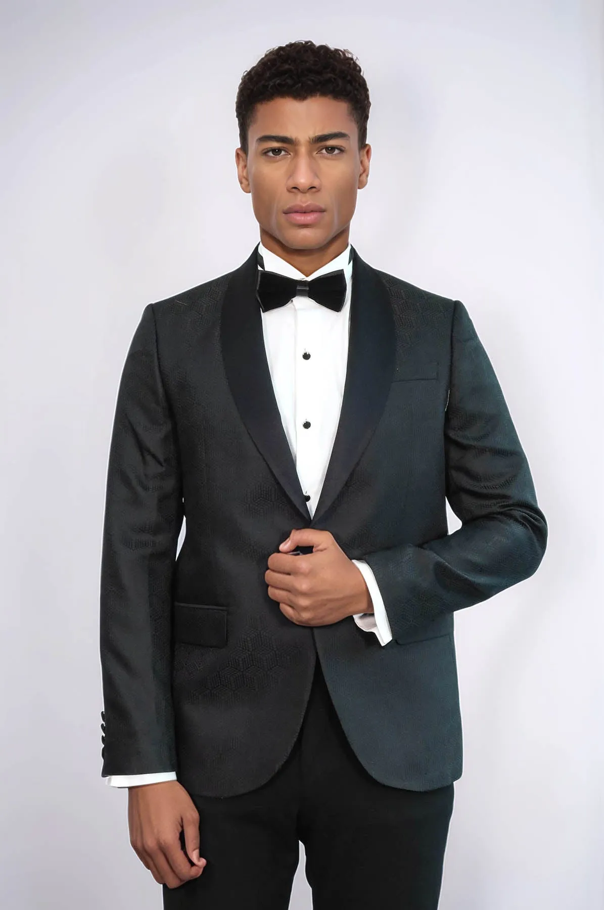 Pentagon Patterned Shawl Lapel Black Men Prom Blazer - Wessi