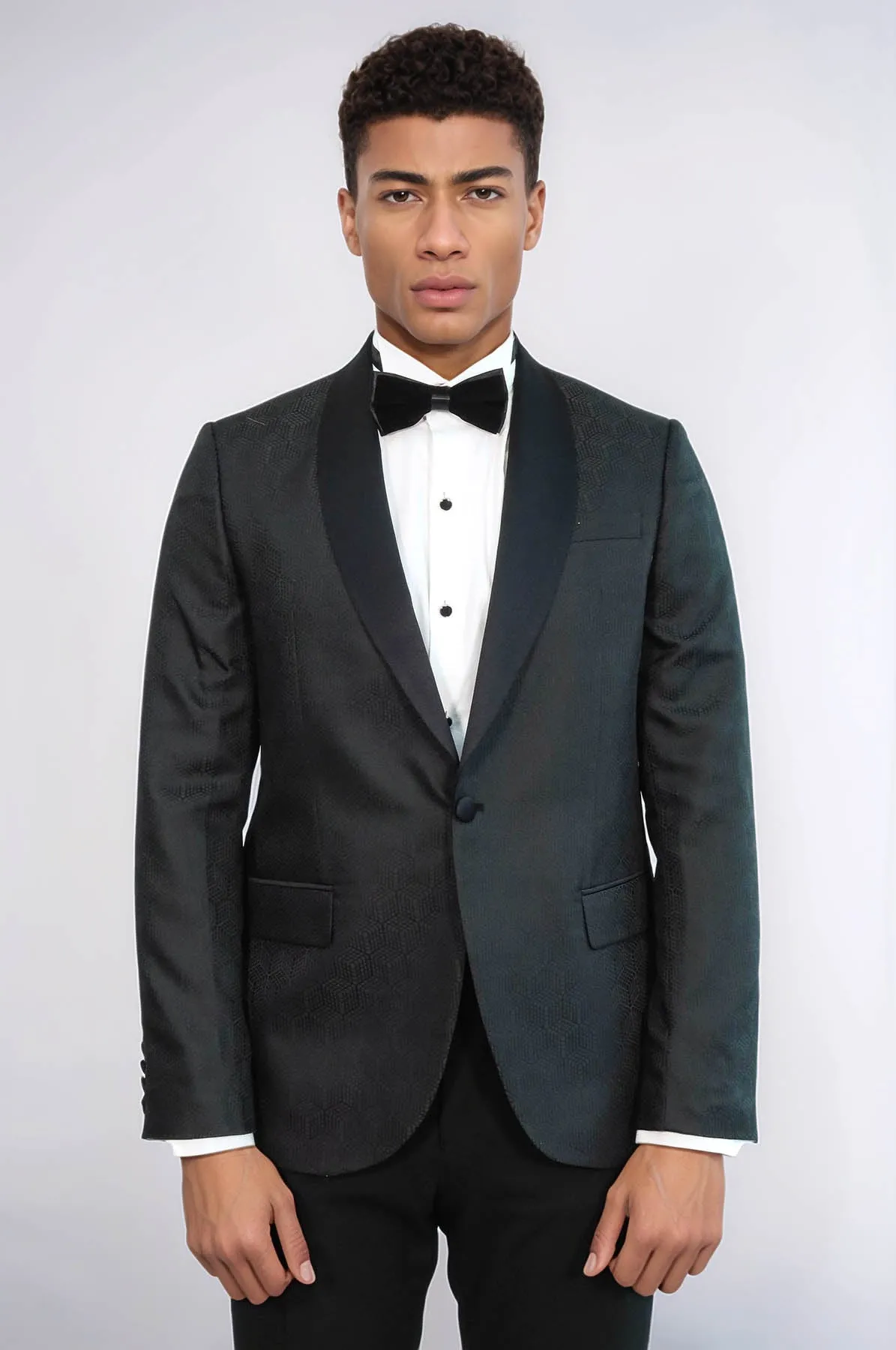 Pentagon Patterned Shawl Lapel Black Men Prom Blazer - Wessi