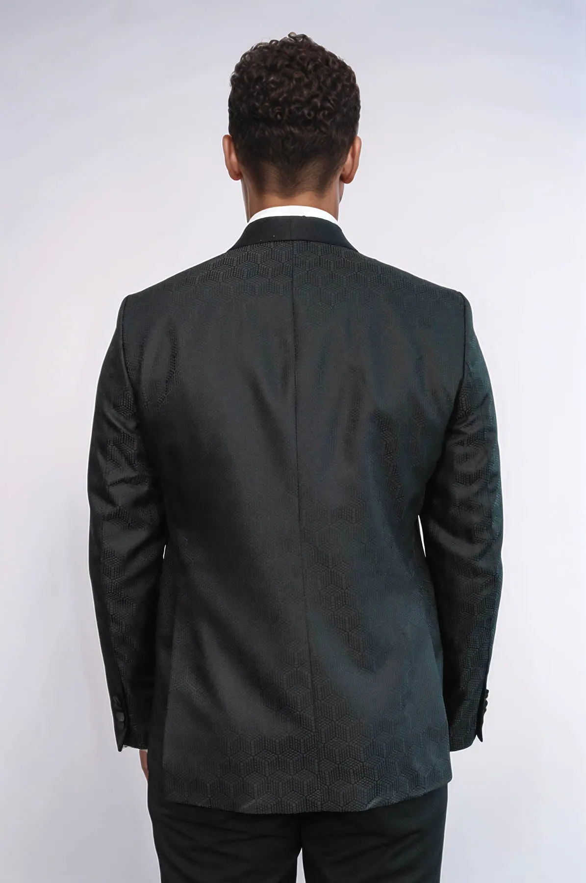 Pentagon Patterned Shawl Lapel Black Men Prom Blazer - Wessi