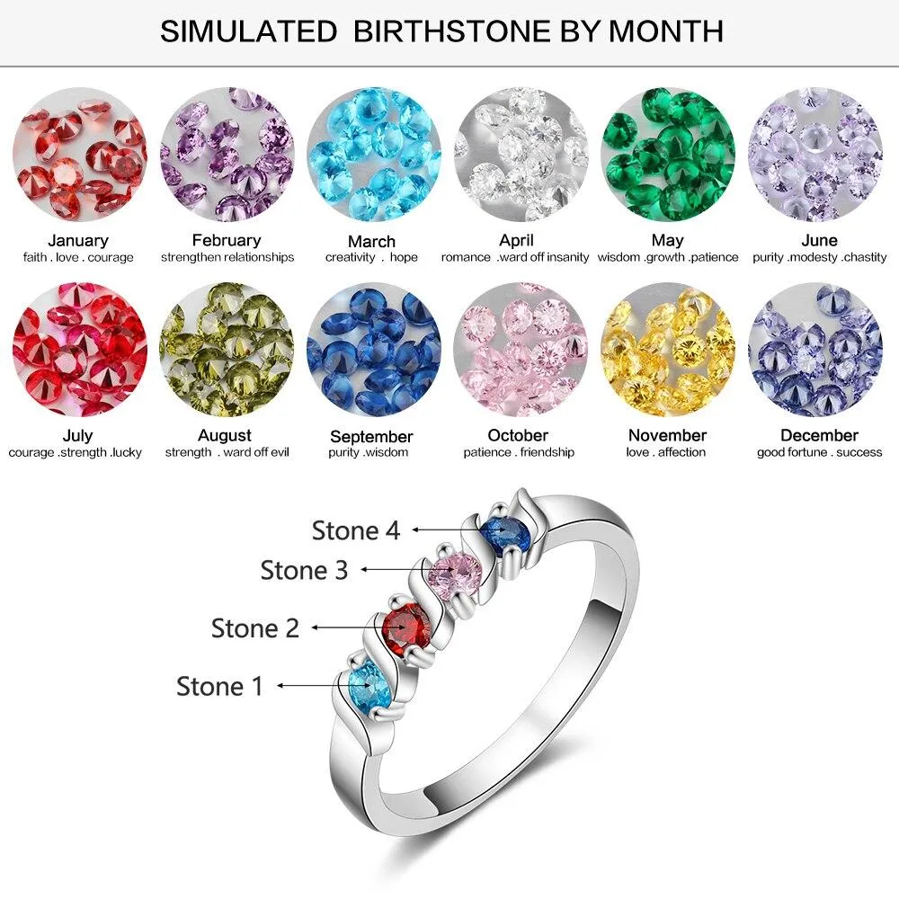 Personalized for Love Silver Ring - Four Custom Birthstones - Perfect Customized Gifts