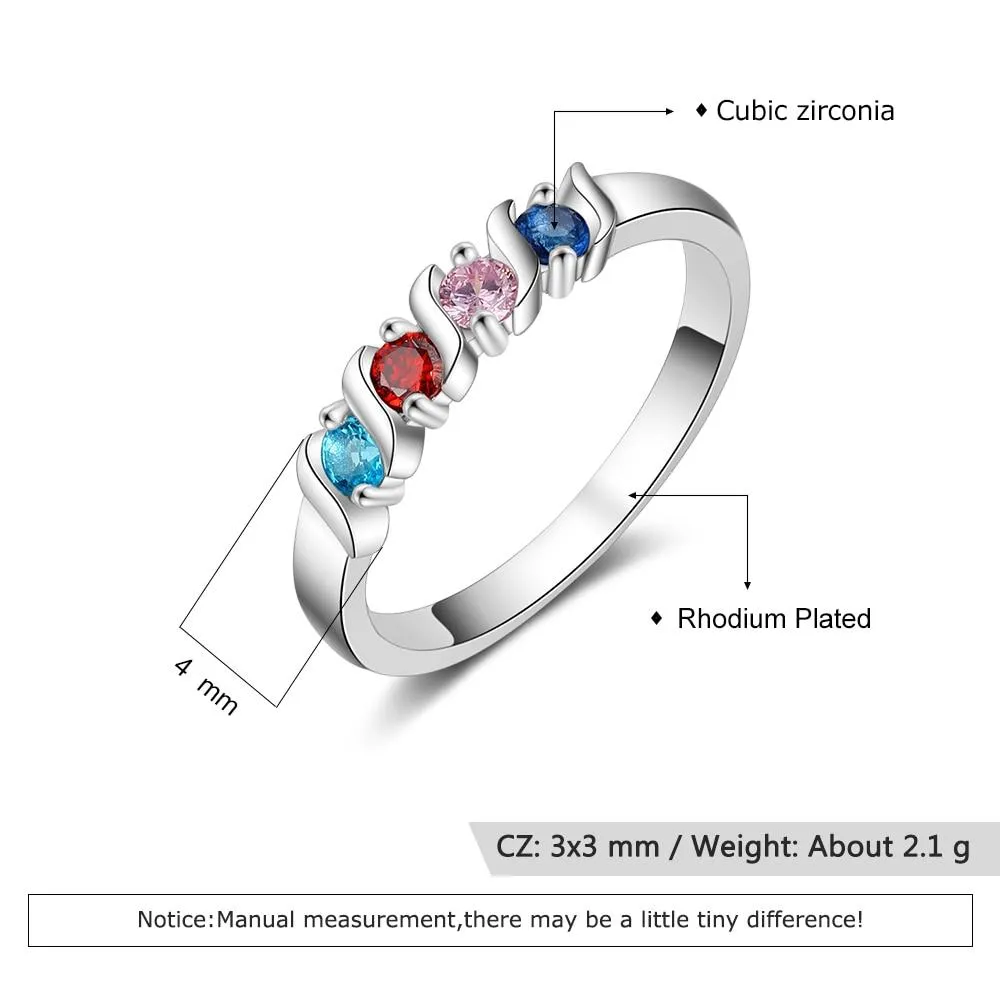 Personalized for Love Silver Ring - Four Custom Birthstones - Perfect Customized Gifts