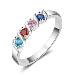 Personalized for Love Silver Ring - Four Custom Birthstones - Perfect Customized Gifts