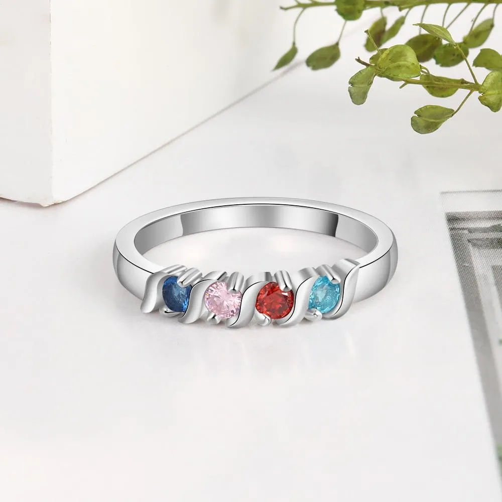 Personalized for Love Silver Ring - Four Custom Birthstones - Perfect Customized Gifts