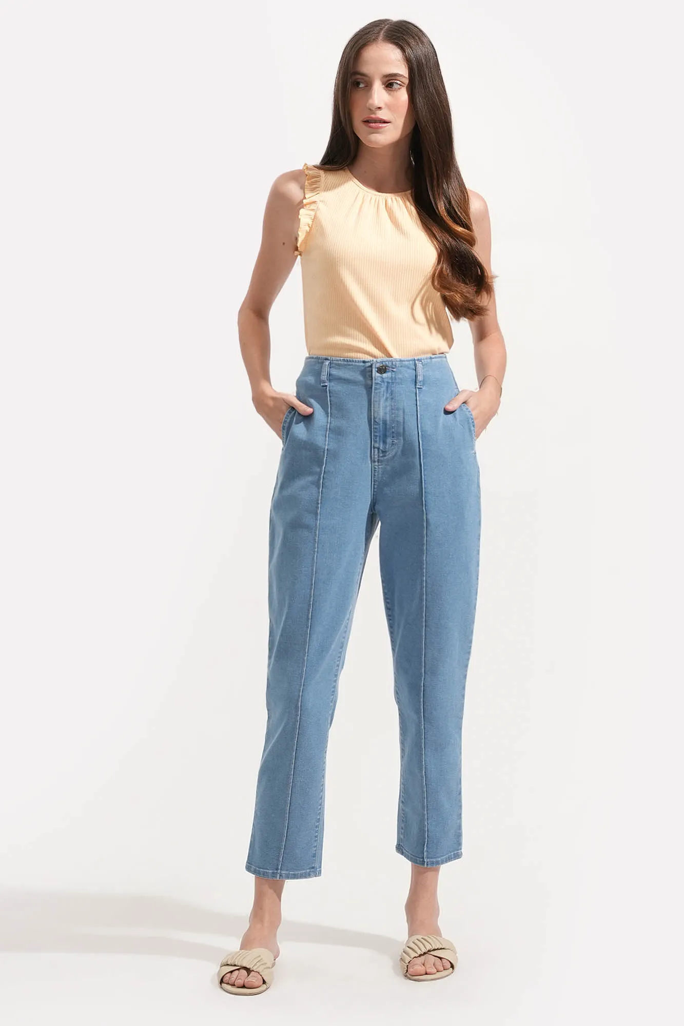 Pintuck Slim Jeans