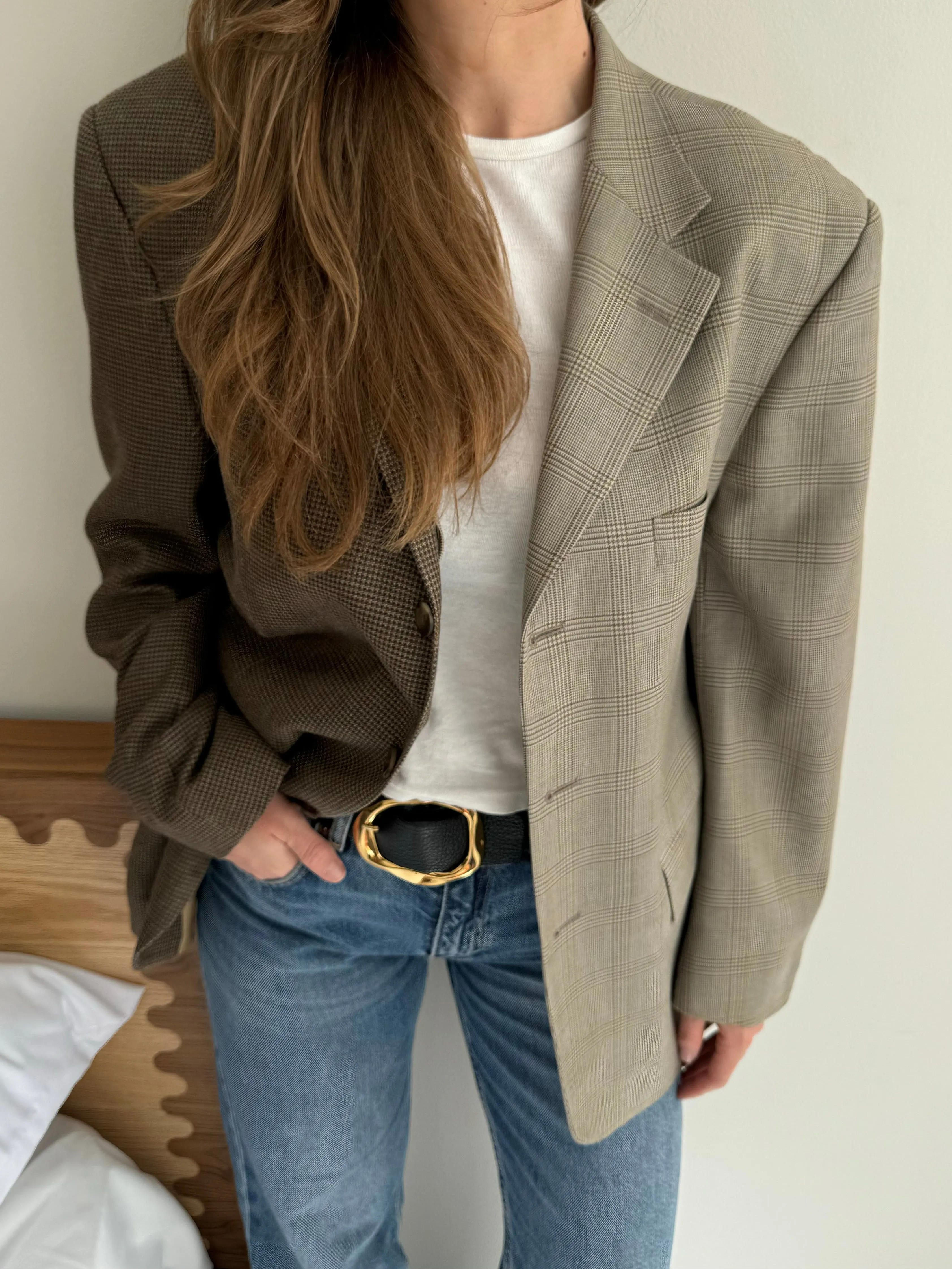 Plaid and speckered contrasted blazer