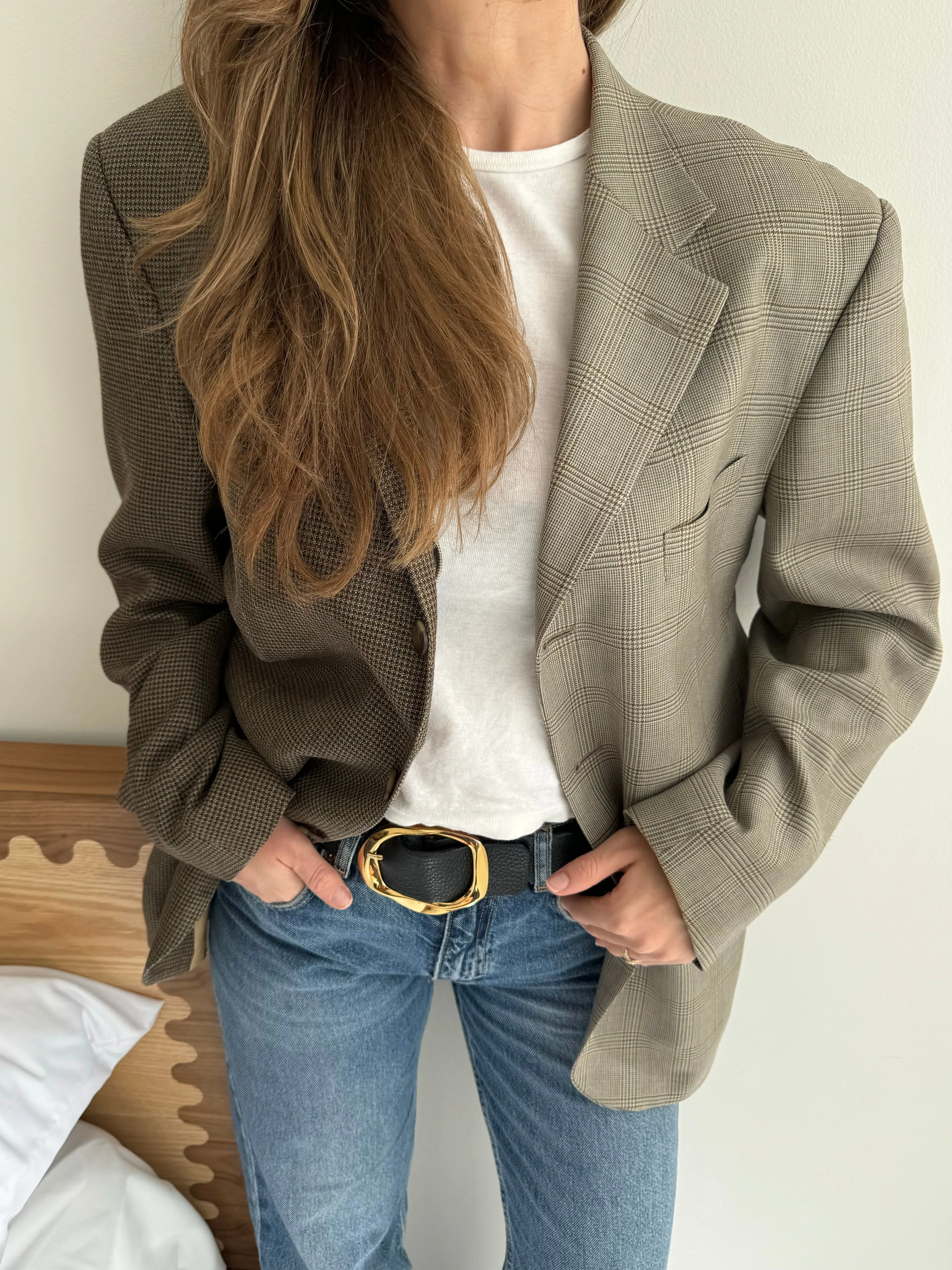 Plaid and speckered contrasted blazer