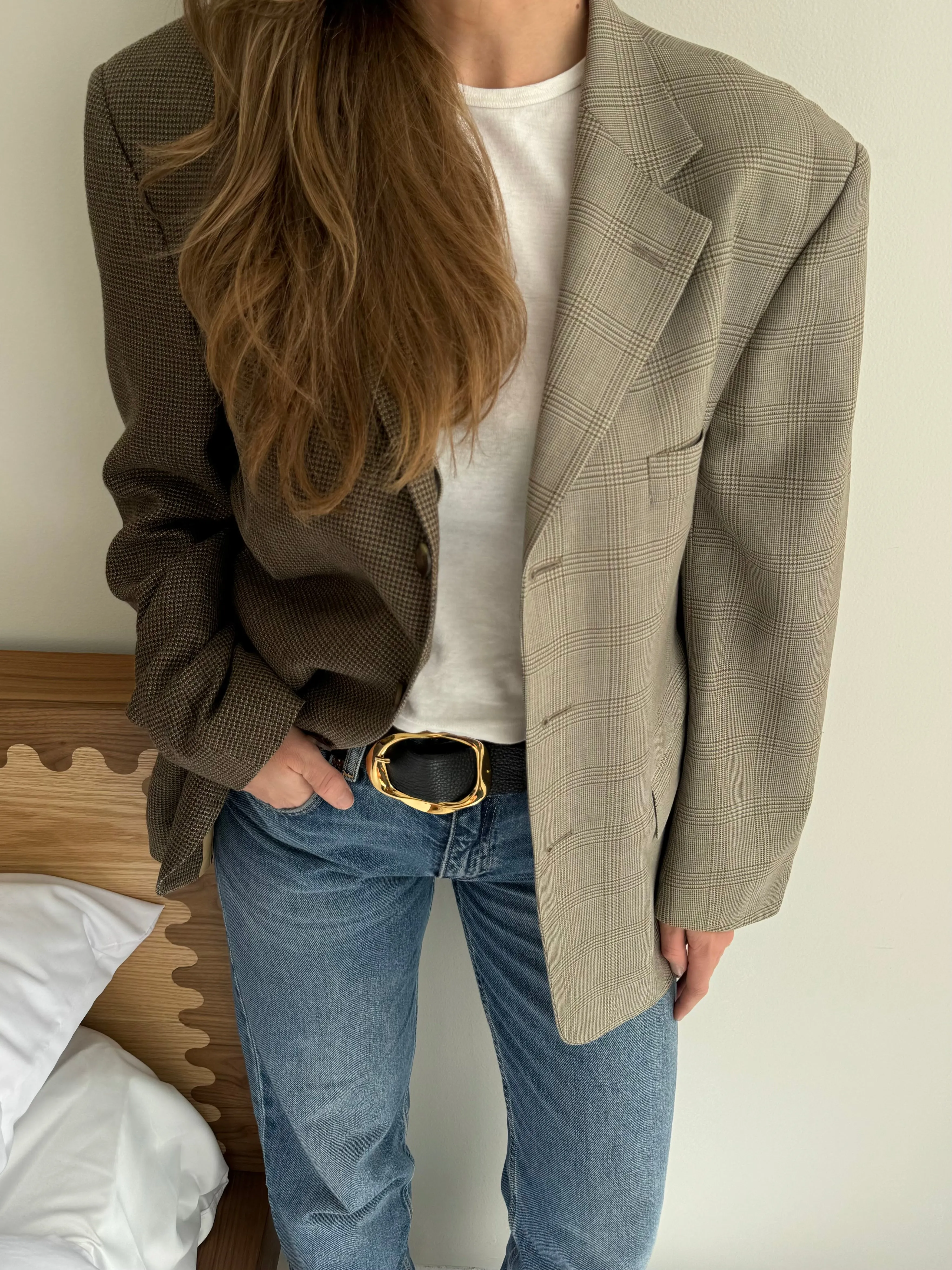 Plaid and speckered contrasted blazer