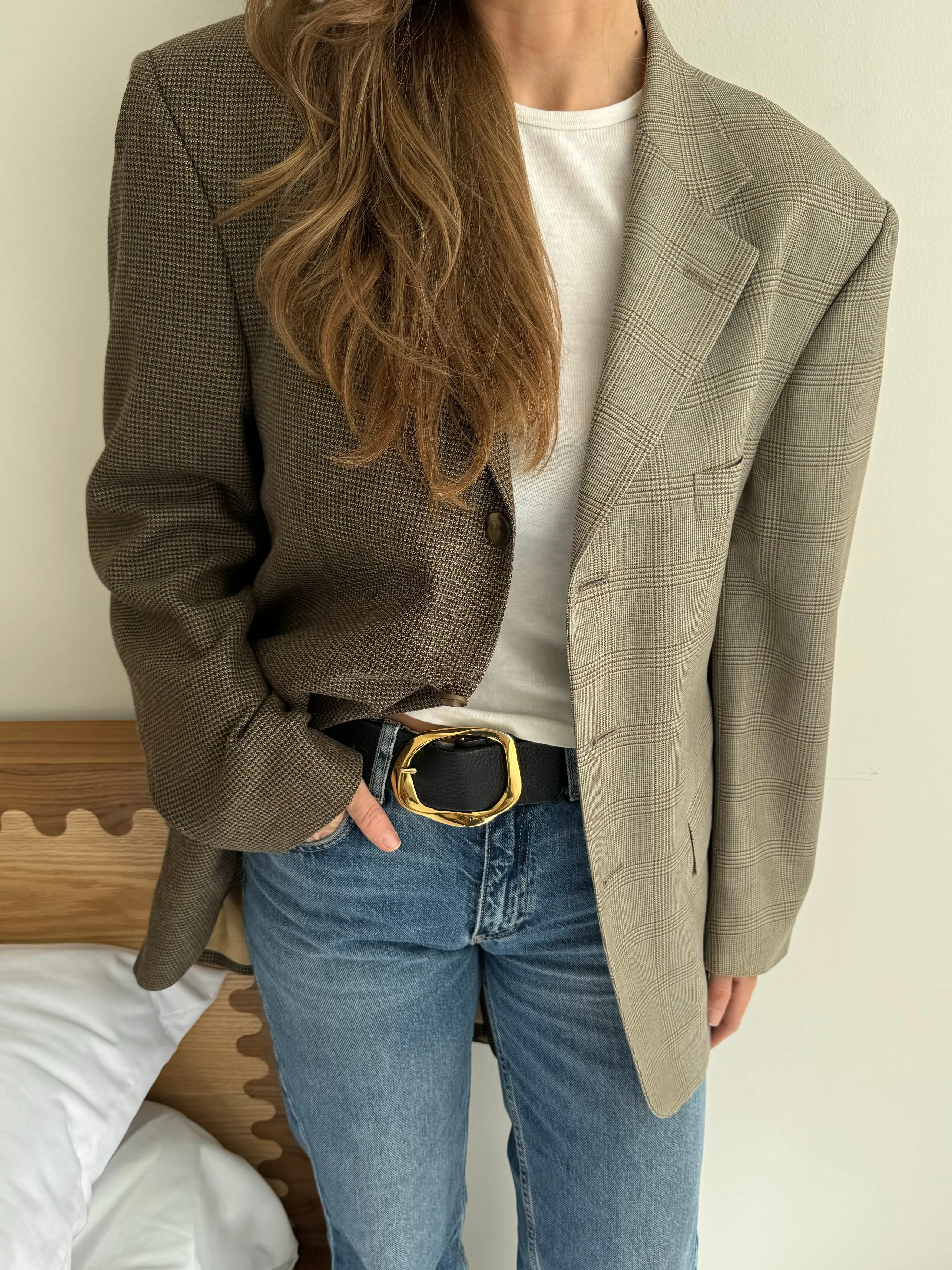 Plaid and speckered contrasted blazer