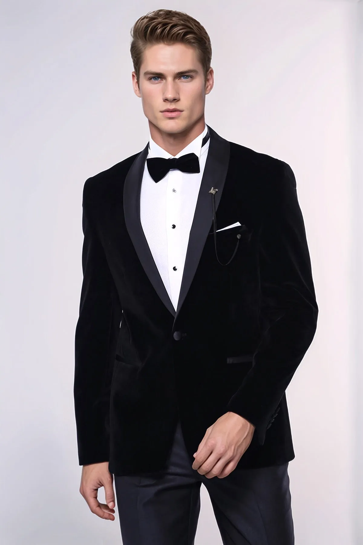 Plain Velvet Black Blazer | Wessi