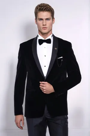 Plain Velvet Black Blazer | Wessi