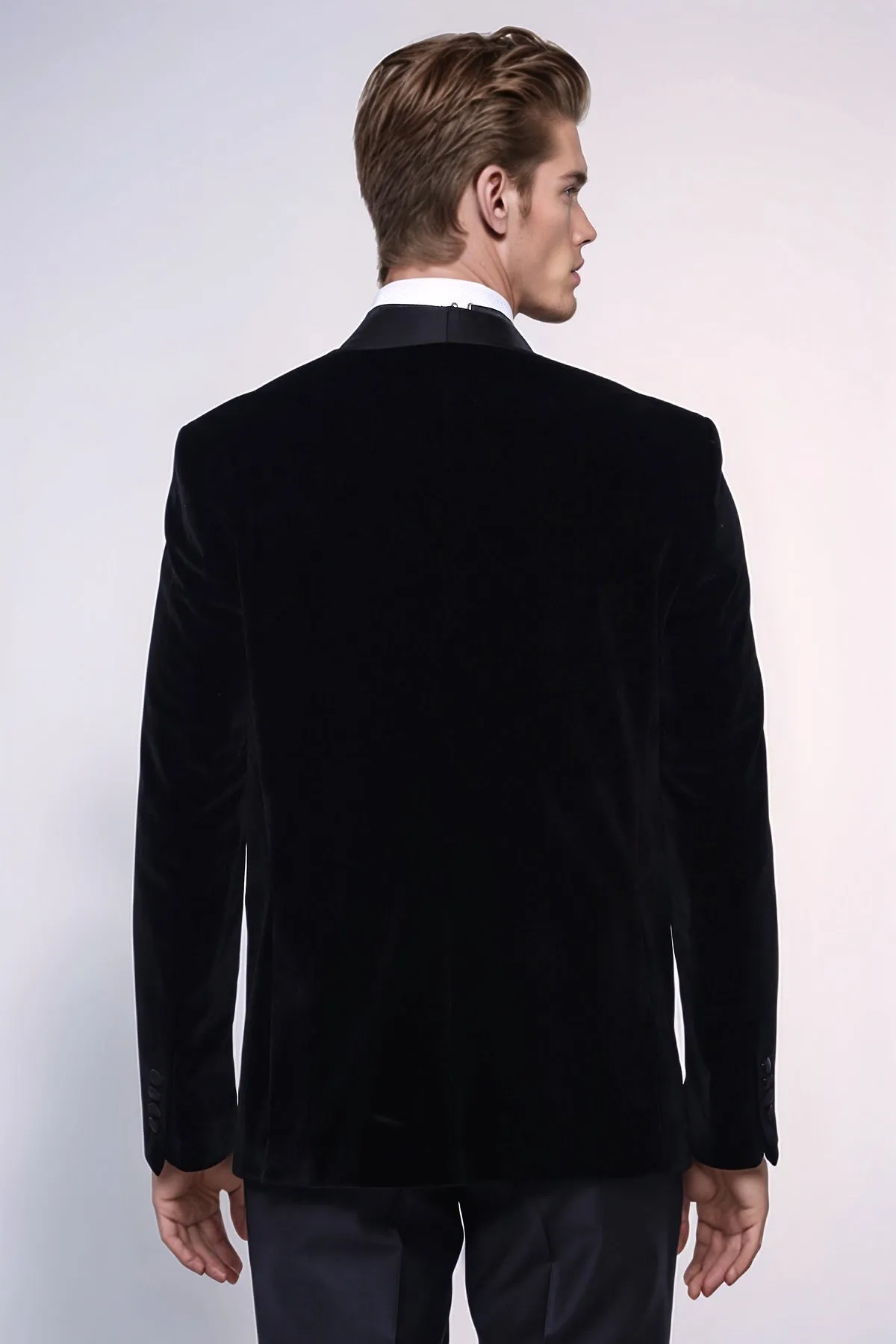 Plain Velvet Black Blazer | Wessi