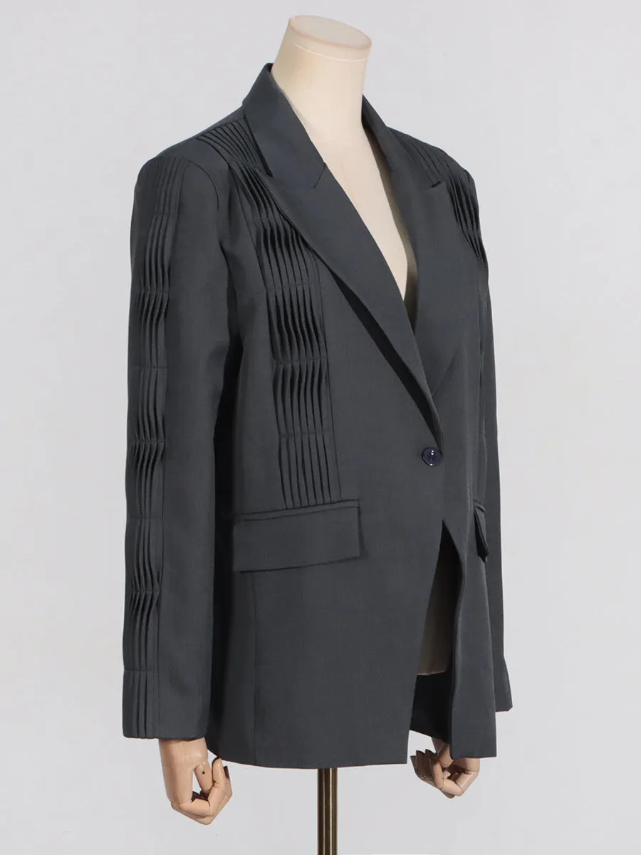 Pleated Long-Sleeved Blazer