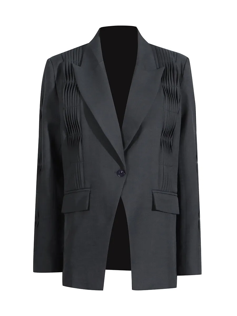 Pleated Long-Sleeved Blazer