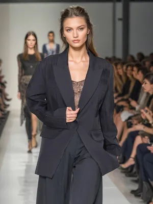 Pleated Long-Sleeved Blazer
