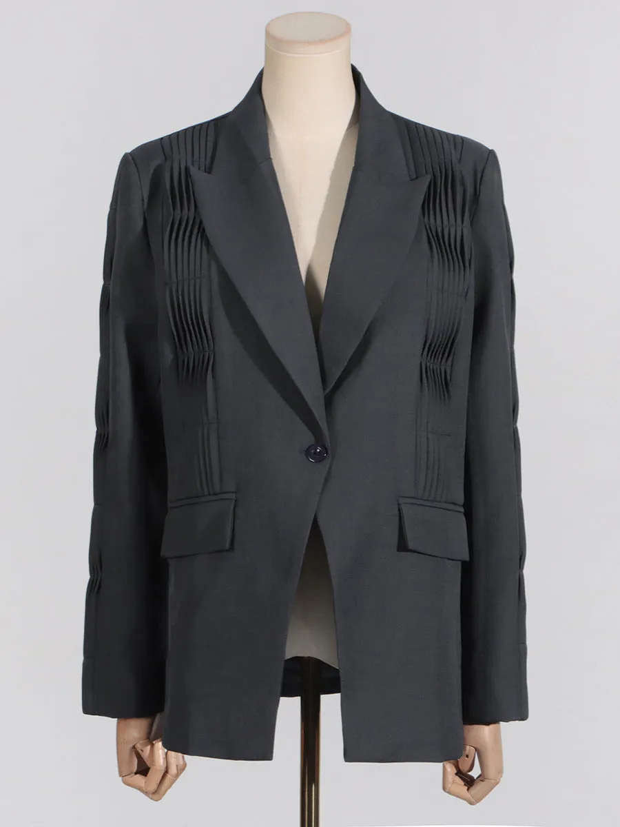 Pleated Long-Sleeved Blazer