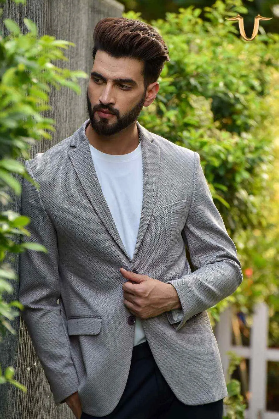 Plus Size of Grey Stretch Knitted Blazer