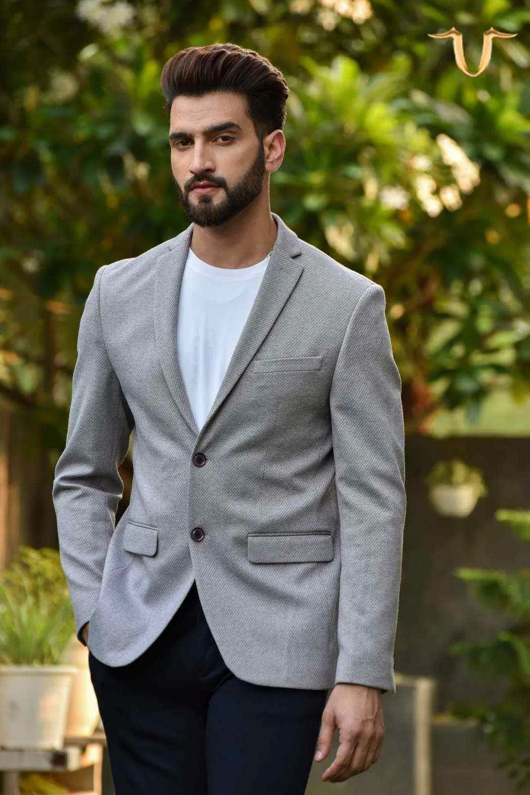 Plus Size of Grey Stretch Knitted Blazer