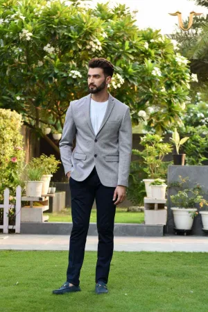 Plus Size of Grey Stretch Knitted Blazer