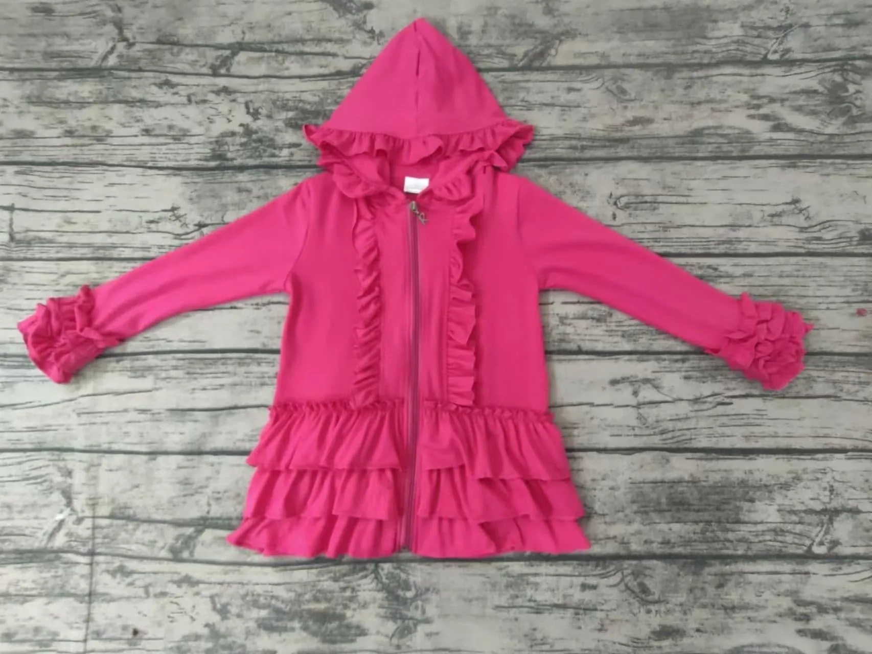 Pre order ruffle zip jackets HOT pink 4-6 week tat