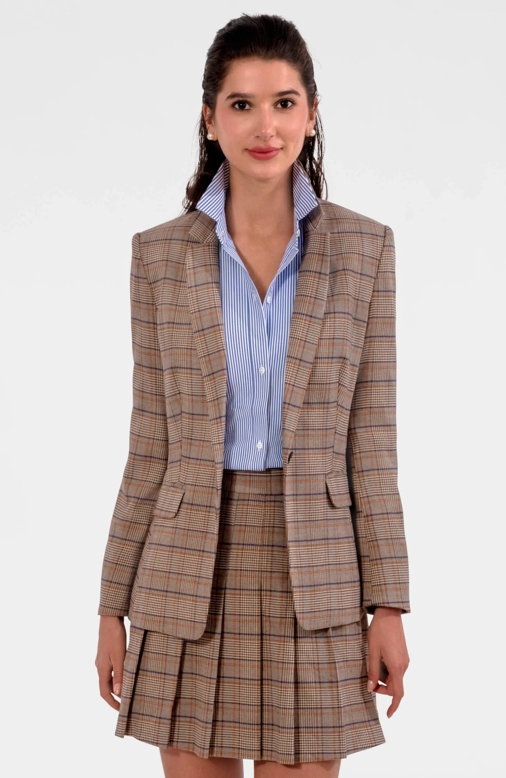 Preppy Plaid Blazer - Khaki