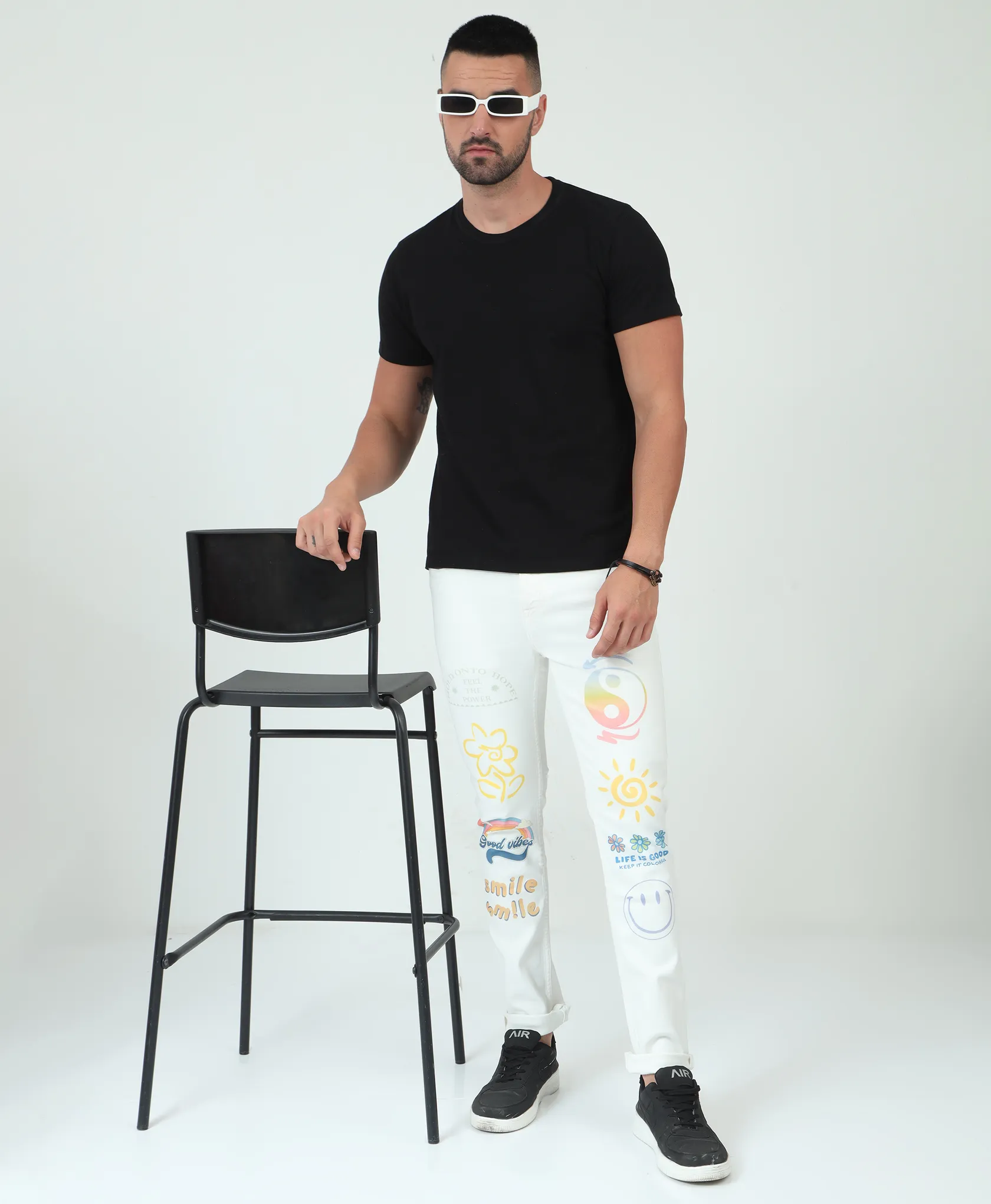 Printed White Slim-fit Jeans