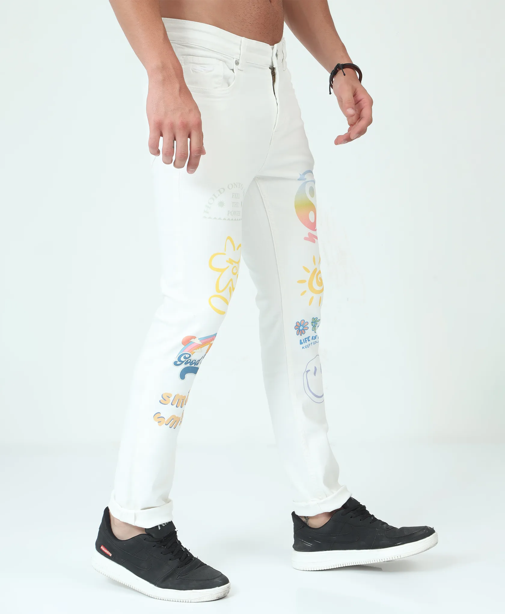 Printed White Slim-fit Jeans