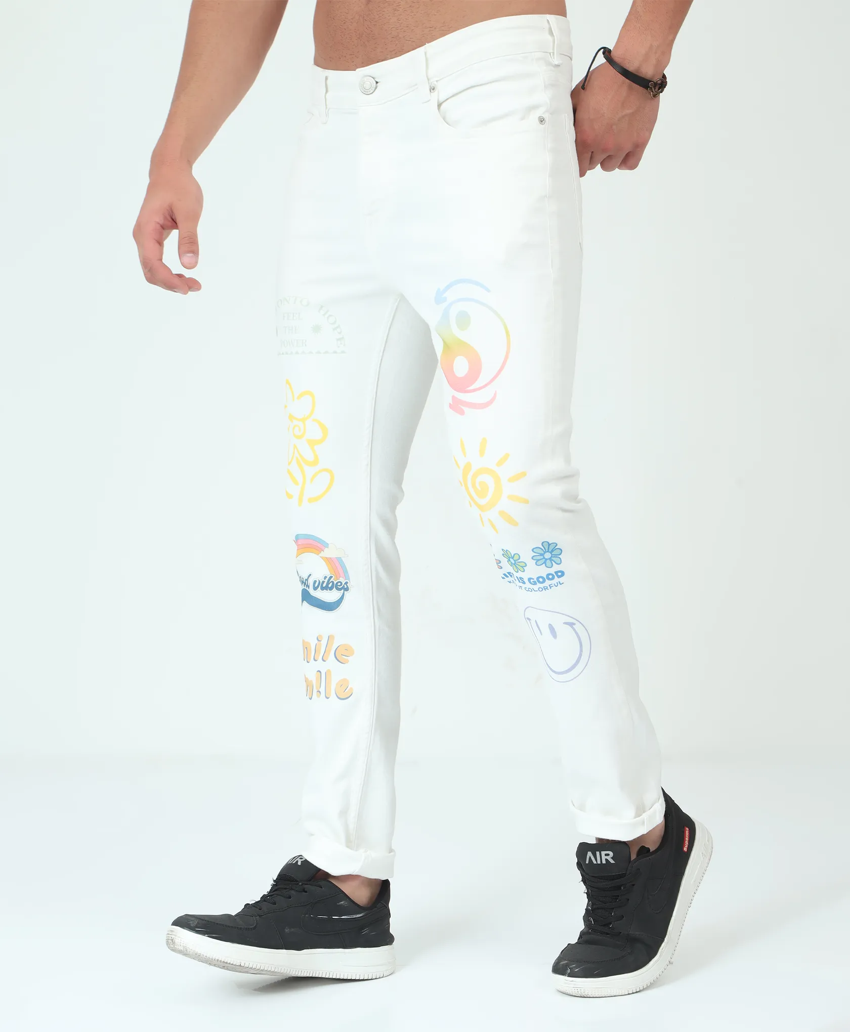 Printed White Slim-fit Jeans