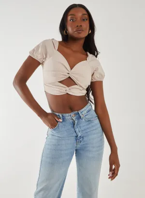 Puff Sleeve Bengaline Cropped Top