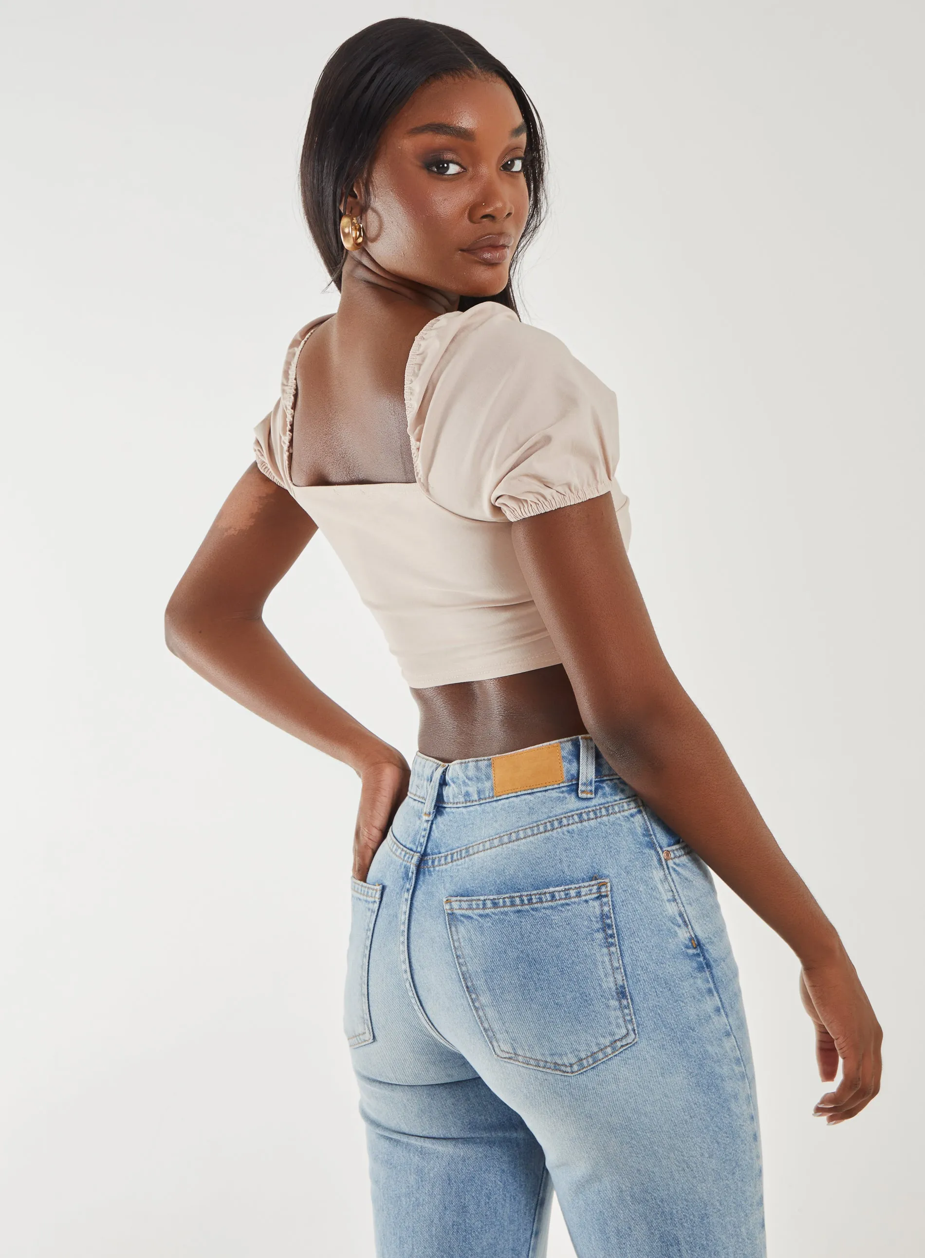 Puff Sleeve Bengaline Cropped Top