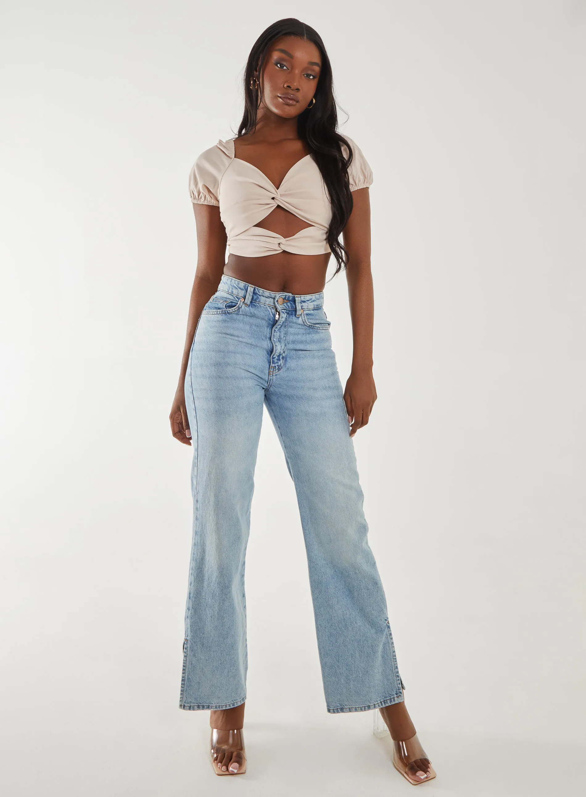 Puff Sleeve Bengaline Cropped Top