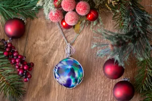 Purple, Blue, and Green Fused Glass Statement Pendant with Sterling Silver Wire Wrapping