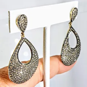 "Diamond Rain" 1.75" Earrings - Diamonds, Sterling, 18K