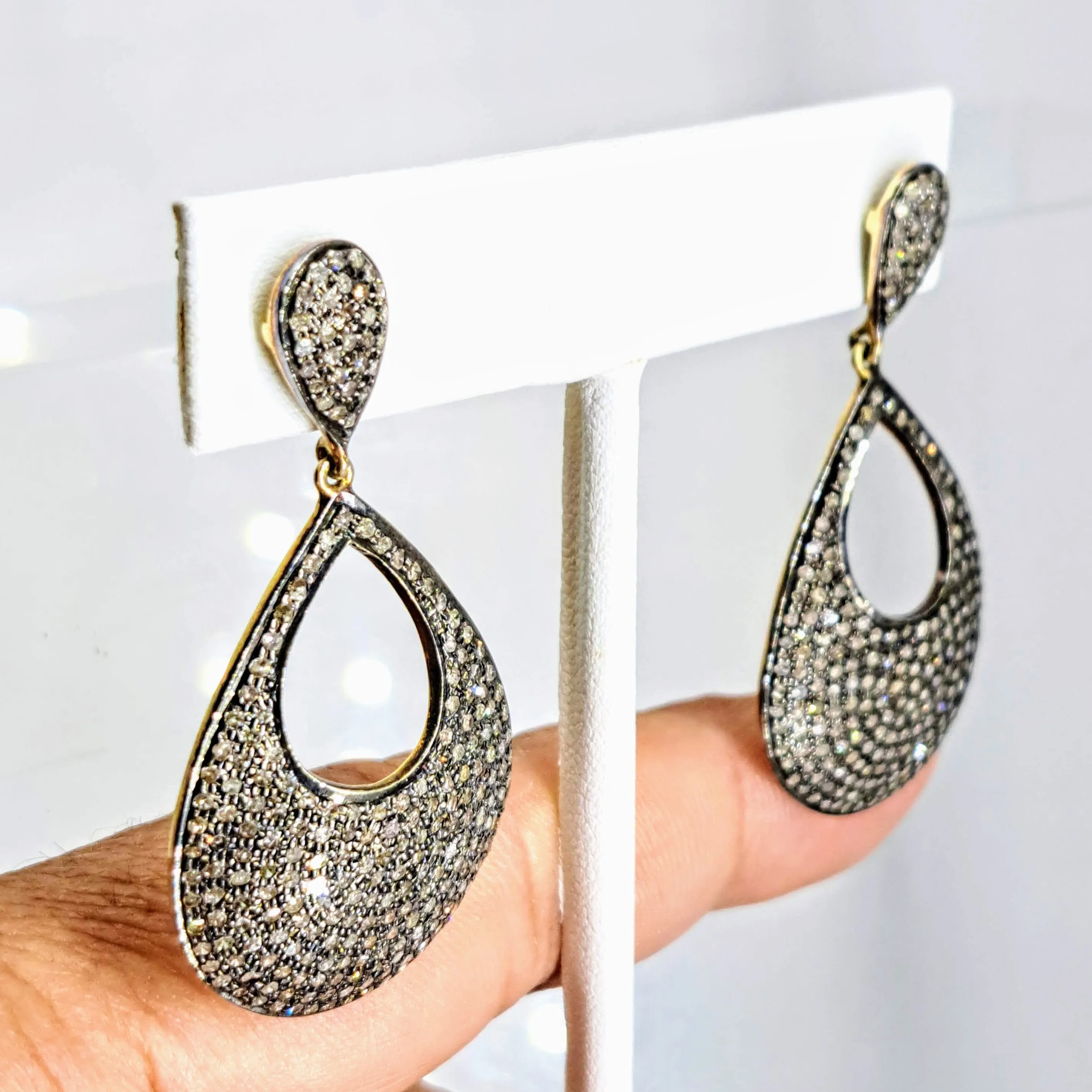 "Diamond Rain" 1.75" Earrings - Diamonds, Sterling, 18K