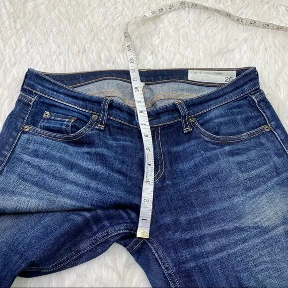 rag &amp; bone Women's Dre Slim Boyfriend Jeans Blue Size 26 Raw Hem Casual