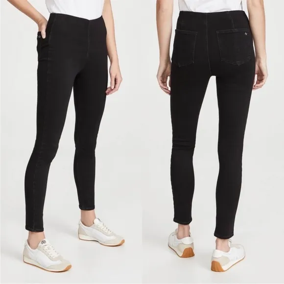 Rag and Bone Black Nina High Rise Pull On Jeans in Clean Dorset