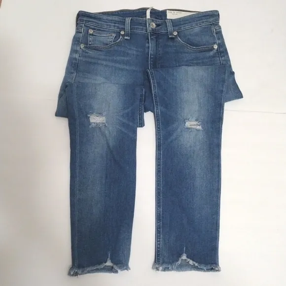 Rag and Bone Cate Mid Rise Hazy Daze Distressed Frayed Hem Ankle Skinny Jeans 27