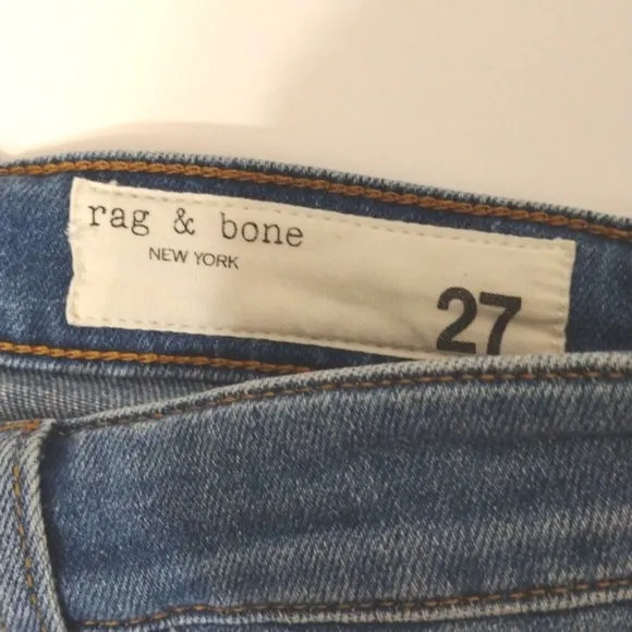 Rag and Bone Cate Mid Rise Hazy Daze Distressed Frayed Hem Ankle Skinny Jeans 27