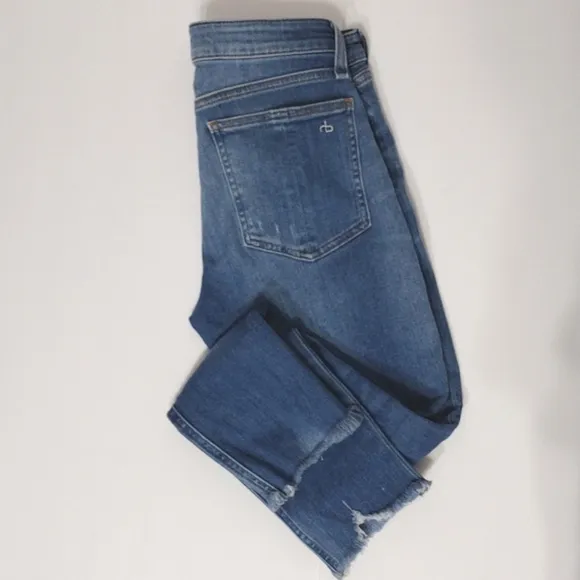 Rag and Bone Cate Mid Rise Hazy Daze Distressed Frayed Hem Ankle Skinny Jeans 27