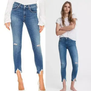 Rag and Bone Cate Mid Rise Hazy Daze Distressed Frayed Hem Ankle Skinny Jeans 27
