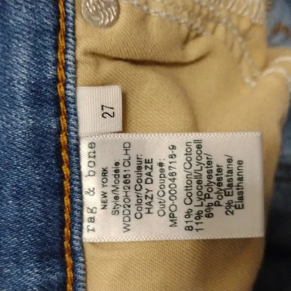 Rag and Bone Cate Mid Rise Hazy Daze Distressed Frayed Hem Ankle Skinny Jeans 27