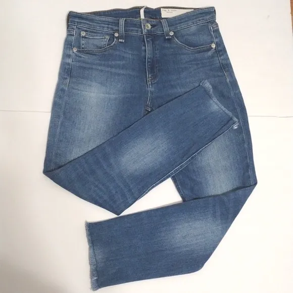 Rag and Bone Cate Mid Rise Hazy Daze Distressed Frayed Hem Ankle Skinny Jeans 27
