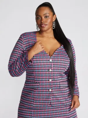 Raynelle Houndstooth Sweetheart-Neck Blazer