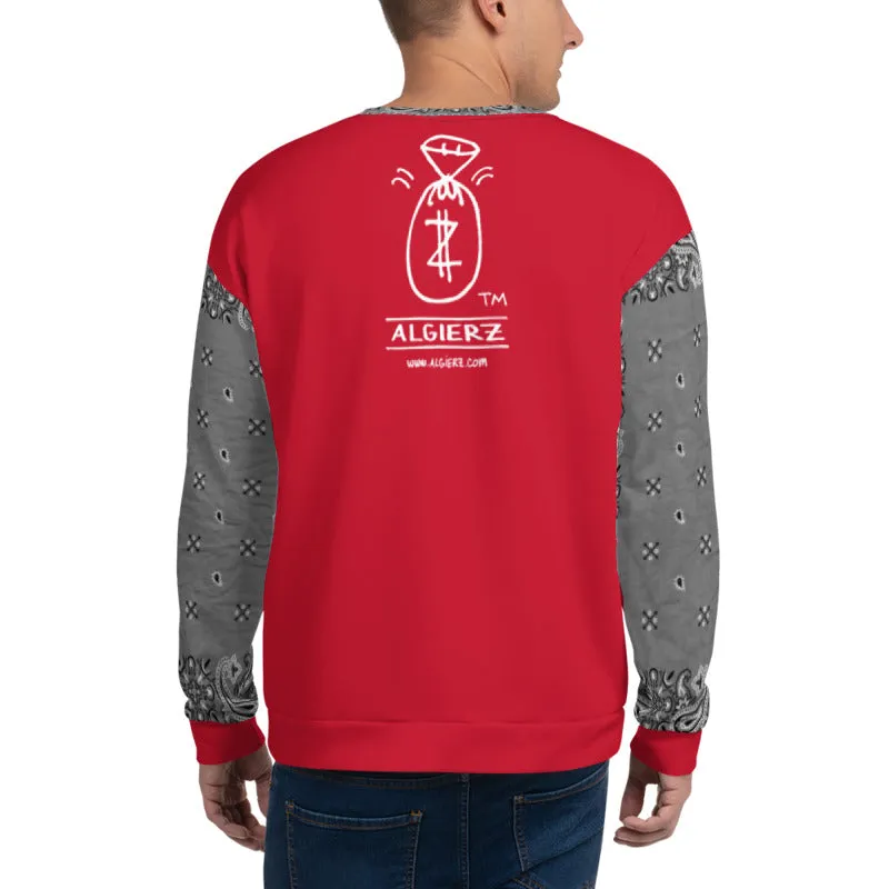 Real G's Move In Silence, Crewneck Sweatshirt with Bandana Sleeves, Red REMIX