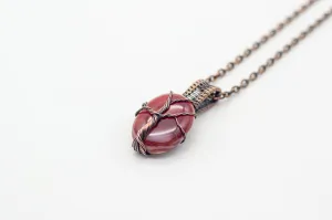 Red and Cream Fused Glass Pendant with Copper Tree of Life