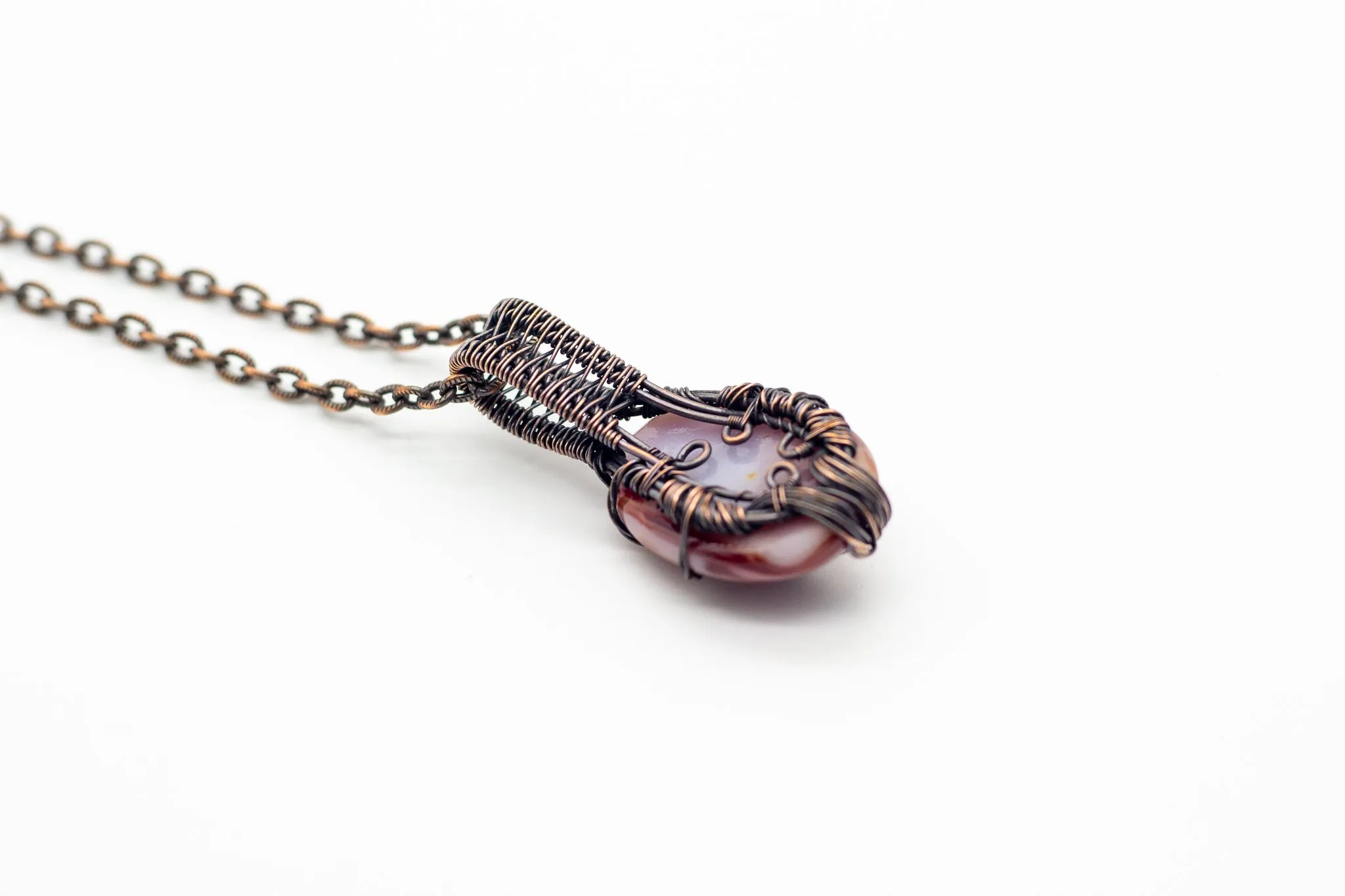 Red and Cream Fused Glass Pendant with Copper Tree of Life