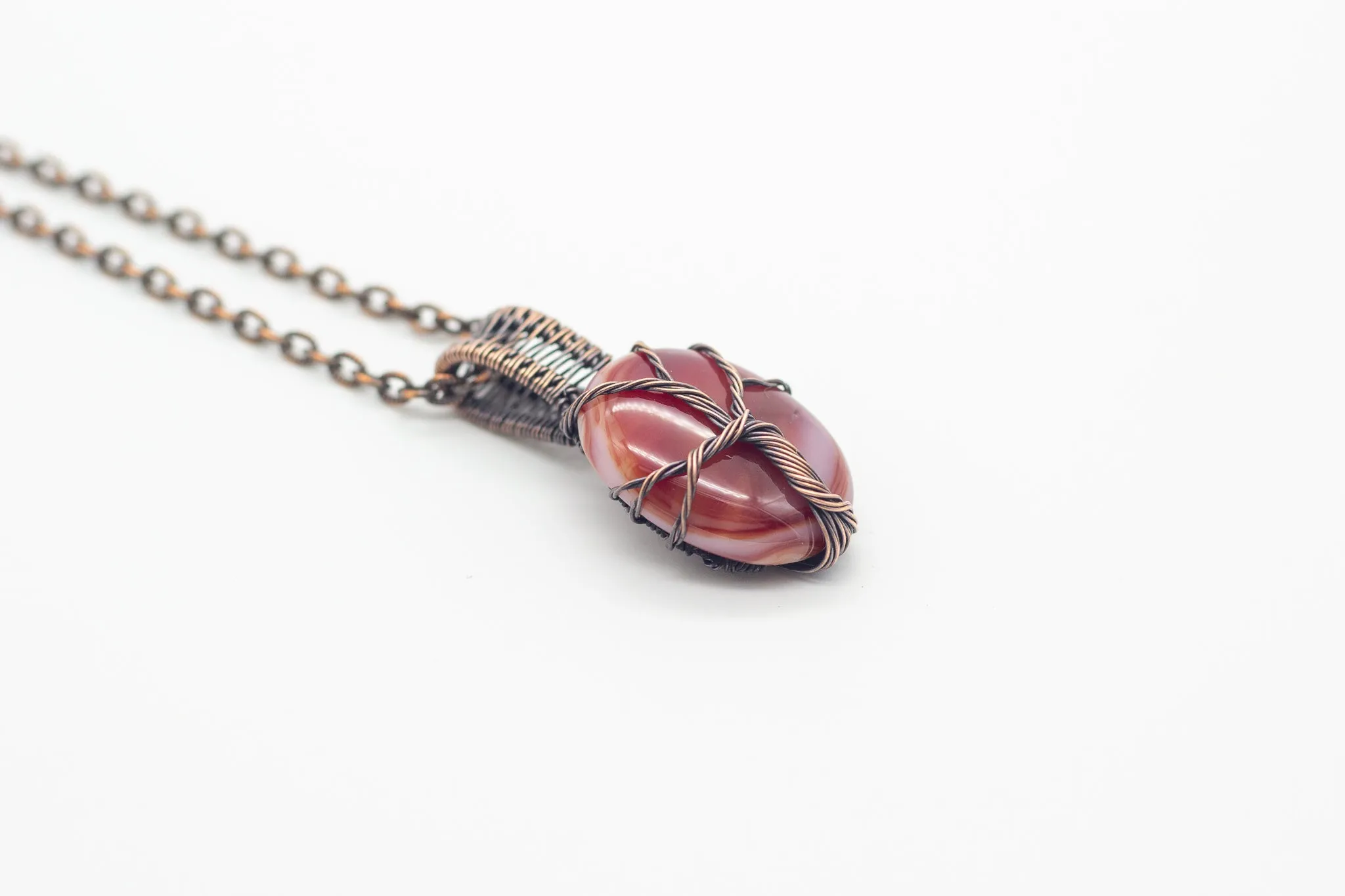 Red and Cream Fused Glass Pendant with Copper Tree of Life