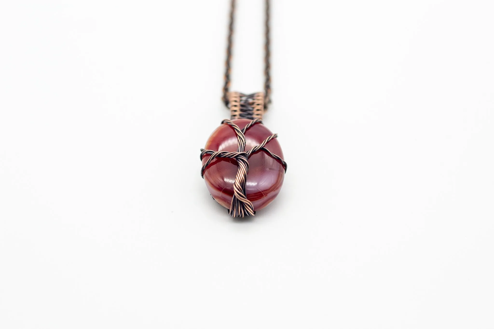 Red and Cream Fused Glass Pendant with Copper Tree of Life