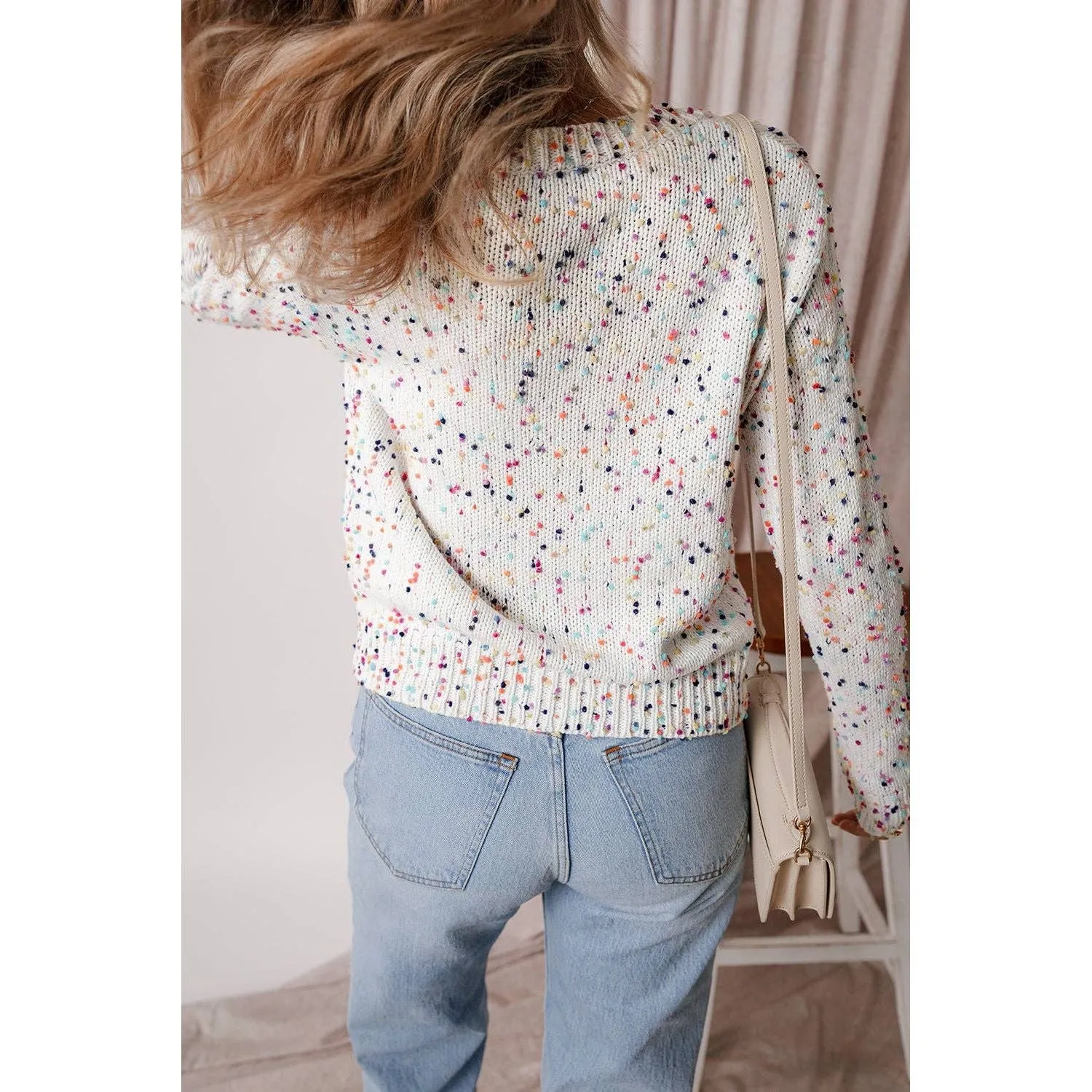 Rhinestone Decor Multicolor Confetti Sweater Cardigan