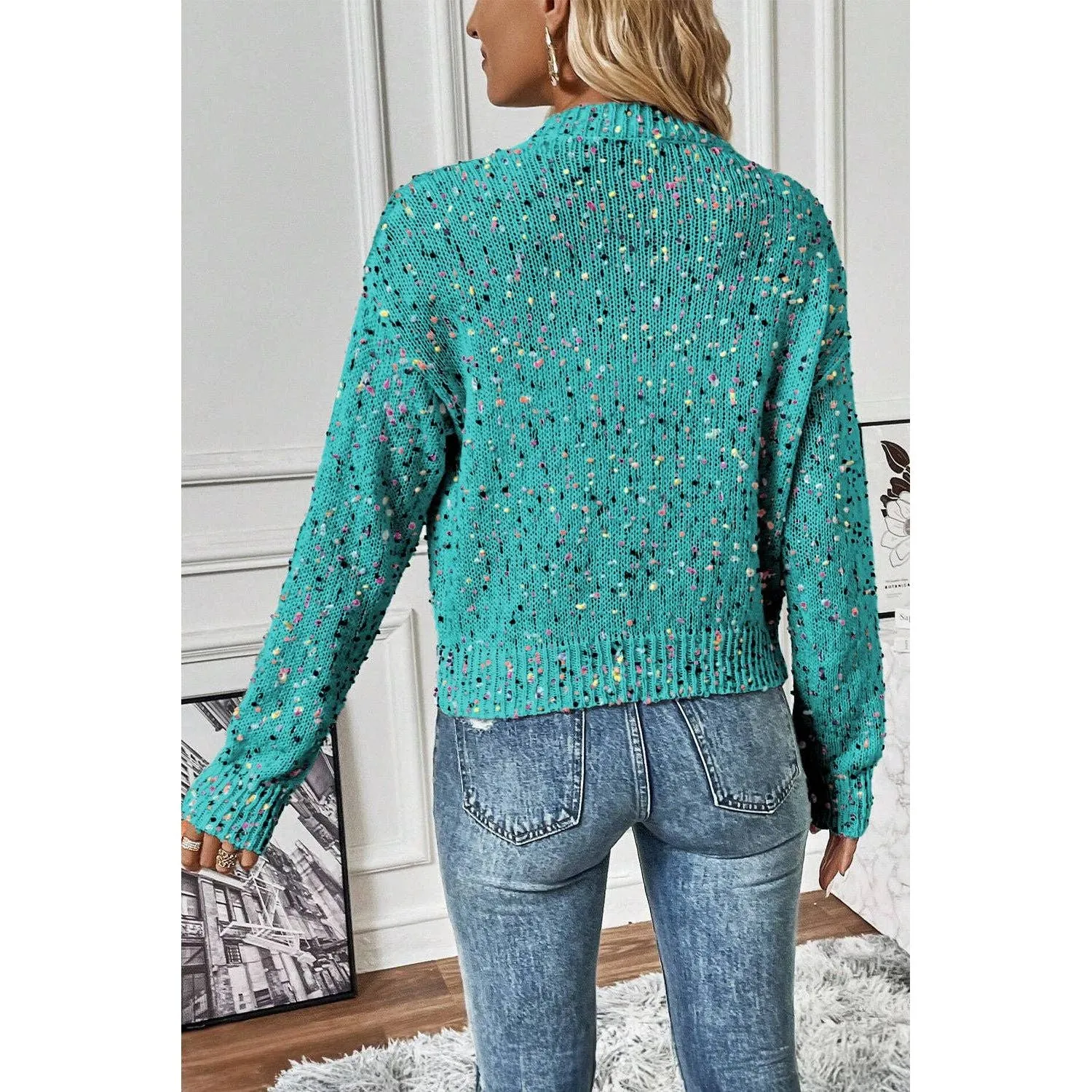 Rhinestone Decor Multicolor Confetti Sweater Cardigan