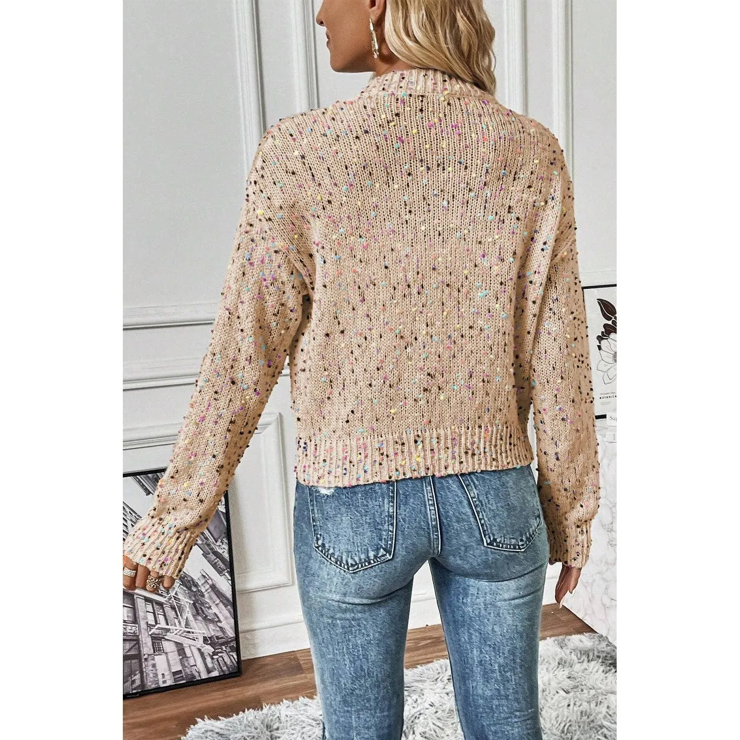 Rhinestone Decor Multicolor Confetti Sweater Cardigan